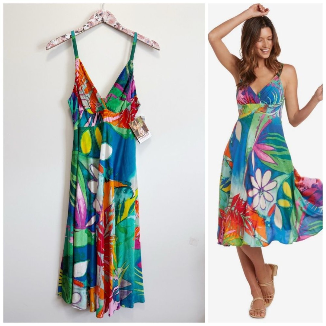 NEW JAMS WORLD Ci Ci Volare Dress Floral Strappy Midi Sun Tropical S Small