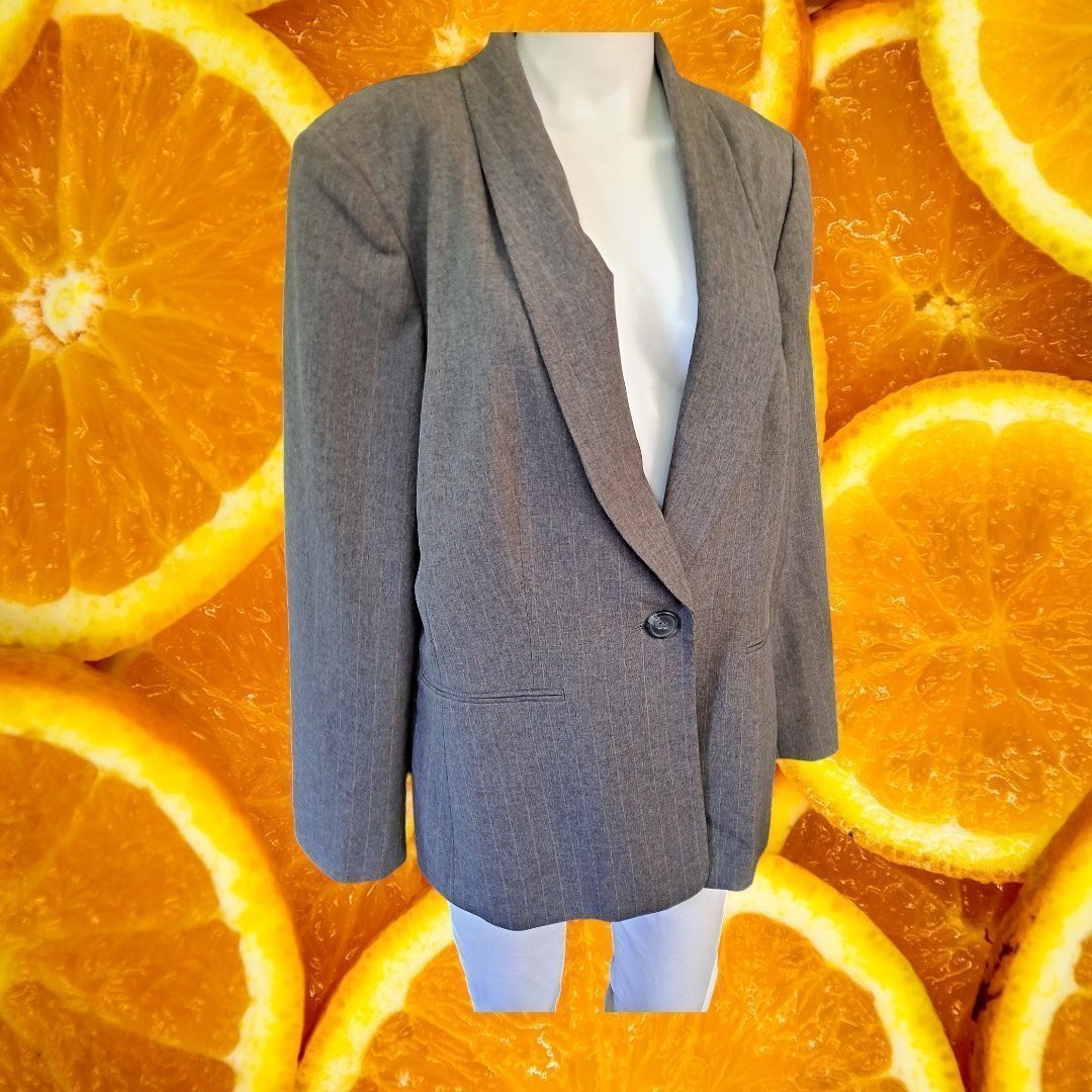 Jones New York Gray 1 Button Pinstripe Blazer Size 14