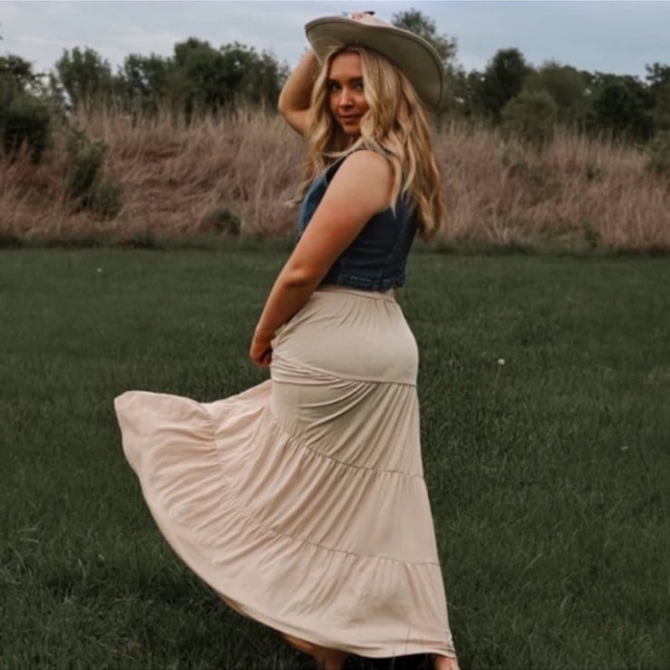 New Long Tiered Taupe Beige Maxi Skirt