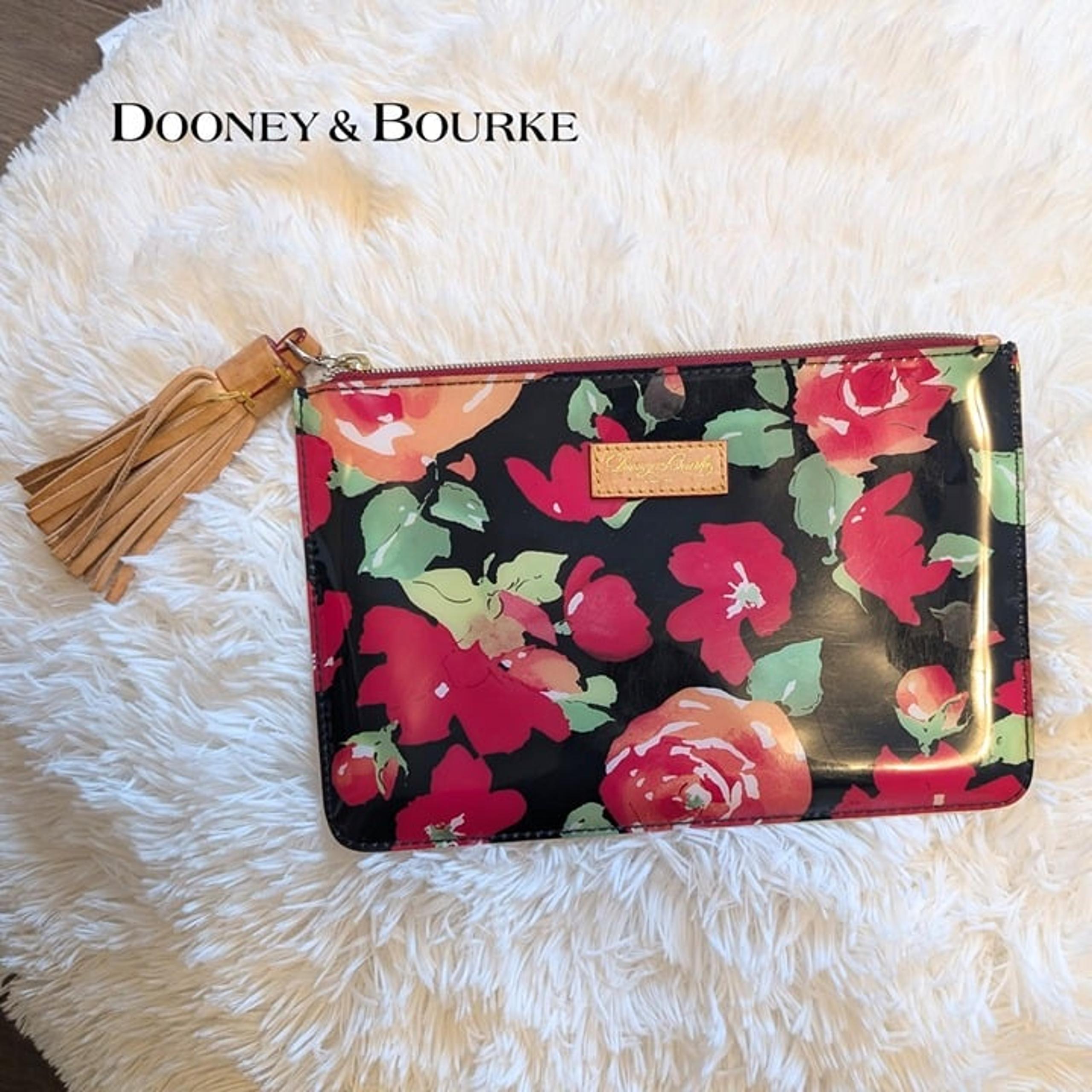 Dooney & Bourke, Patent Leather Clutch w/Large Leather Tassel, Bright Roses