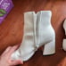 White Vegan Leather Zip-Up Block Heel Bootie 7.5