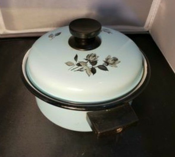 Baby Blue Vintage Mid Century Enameled Cookware Soup Pot and Lid