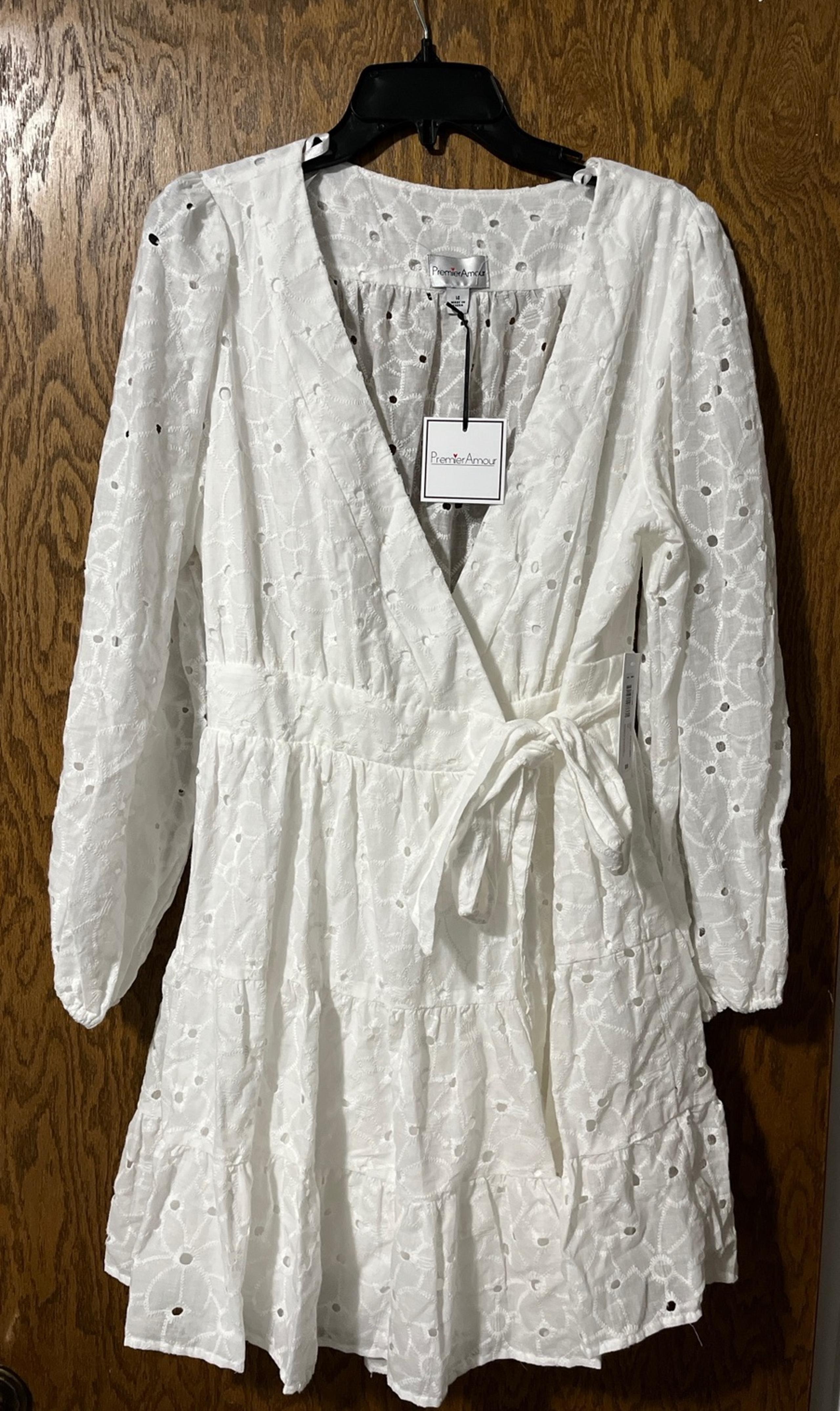 White Eyelet Long Sleeve Mini Wrap Dress