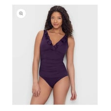 NEW Lauren Ralph Lauren Swimsuit One Piece Slimming Purple Eggplant Ruffle 16 XL