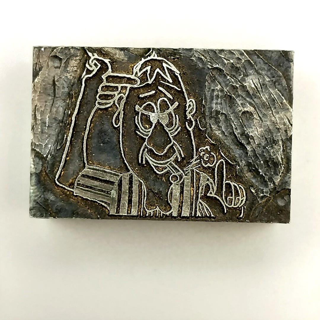Referee Blowing Whistle Football Cartoon VTG Printing Letterpress Printers Block