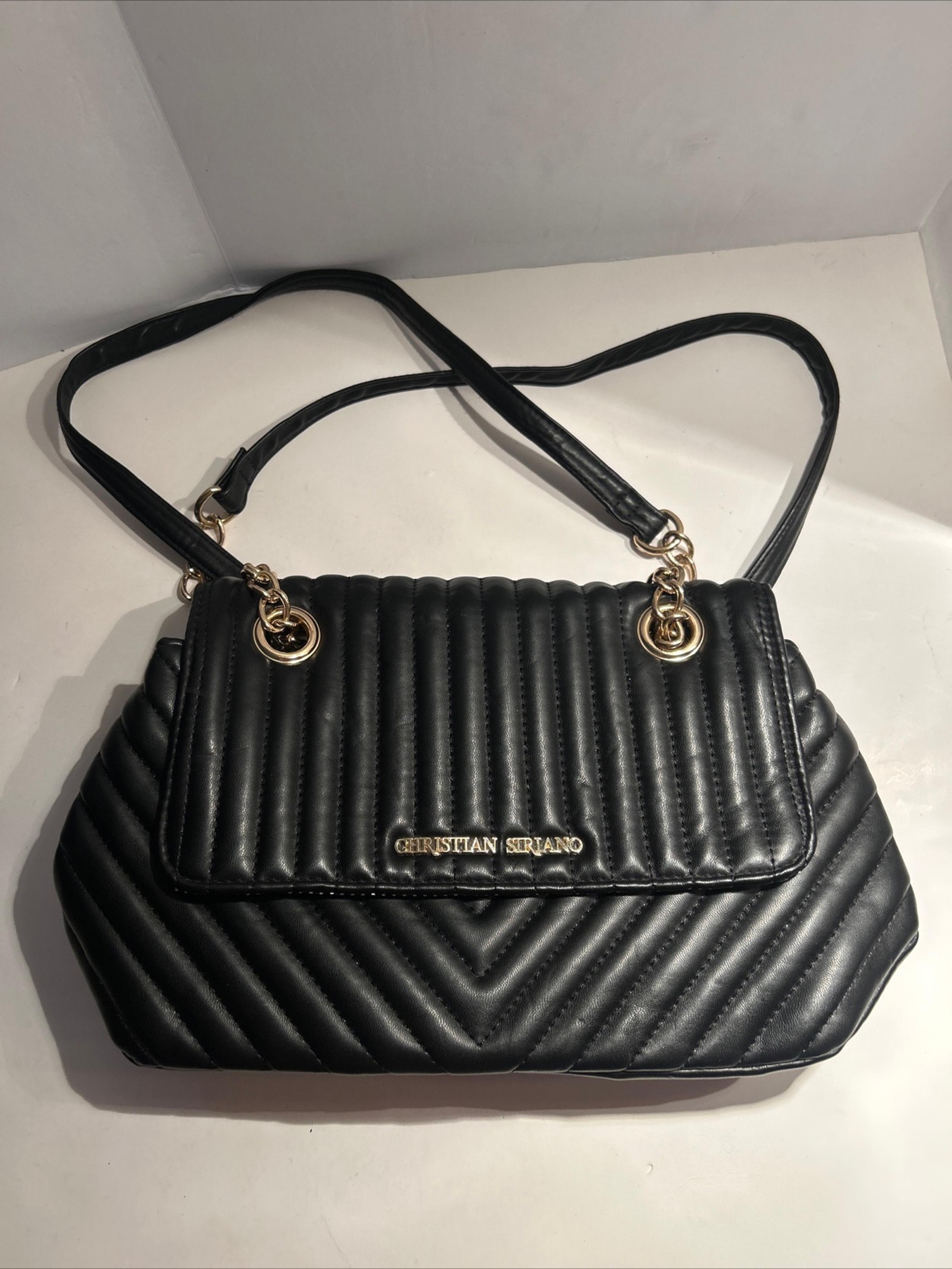 Christian Siriano payless Black Leather Double Handle Shoulder Bag Handbag Purse