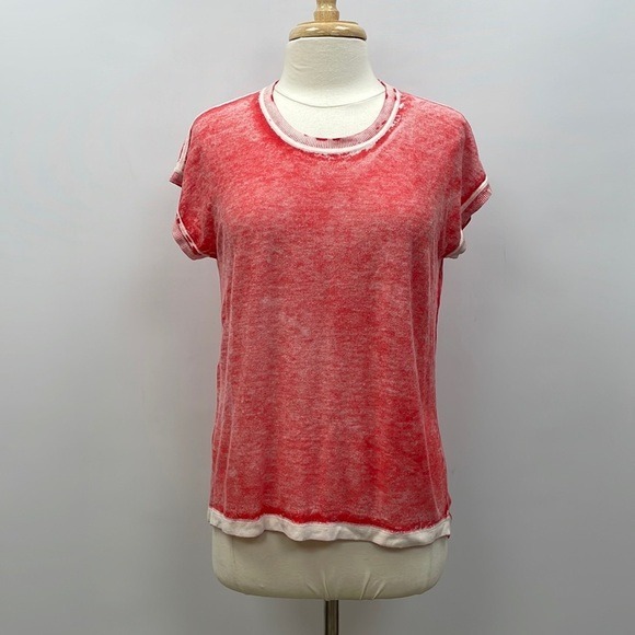 Kokun Overdye Bamboo Cashmere Short Cap Sleeve Crewneck Shirt Cherry Red Medium