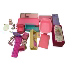 Vintage Mixed Preowned LOT Barbie Pink Furniture Bathtub Accessories Couch