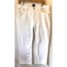 J Crew Women Mid Rise Flare Crop Jeans 32 Raw Hem Stretch White Travel