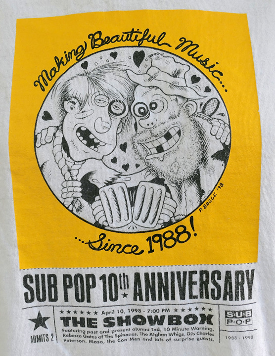 90's Vintage 1998 SUB POP 10 Year Anniversary T Shirt L Fruit Of The Loom Tag
