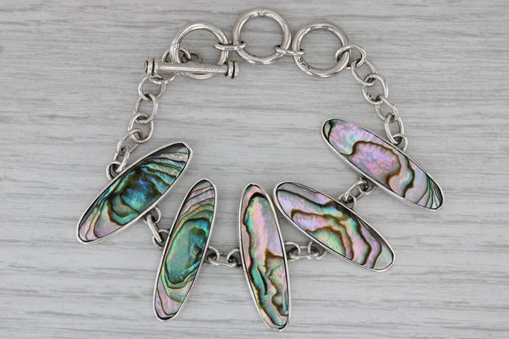 Abalone Shell Bracelet Sterling Silver Statement 7.25 - 6