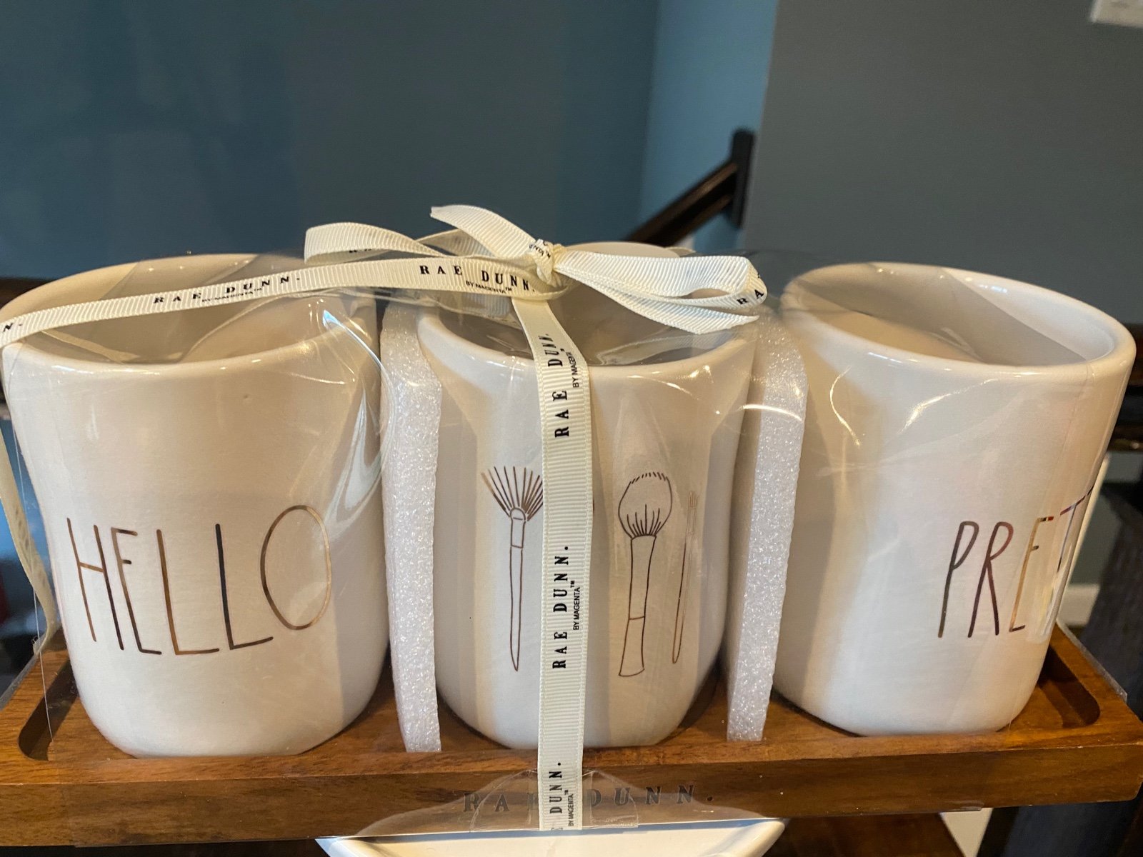 Rae Dunn HELLO PRETTY set of 3 make up brush holders
