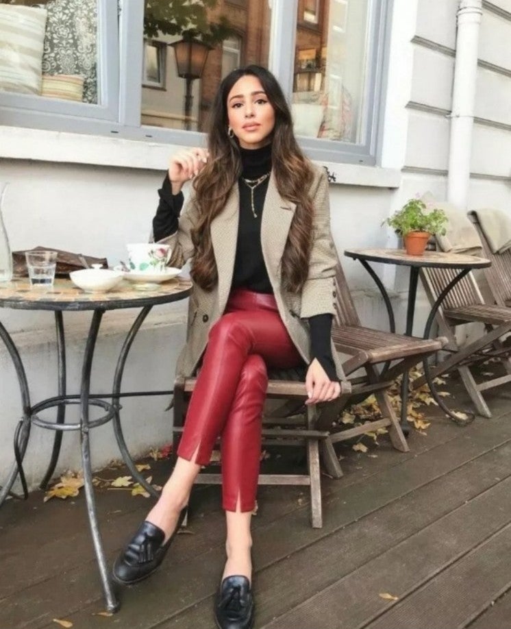 ZARA NWT Sz XS Red/ Bordeaux Faux Leather Leggings NEW BLOGGER'S FAVORITE