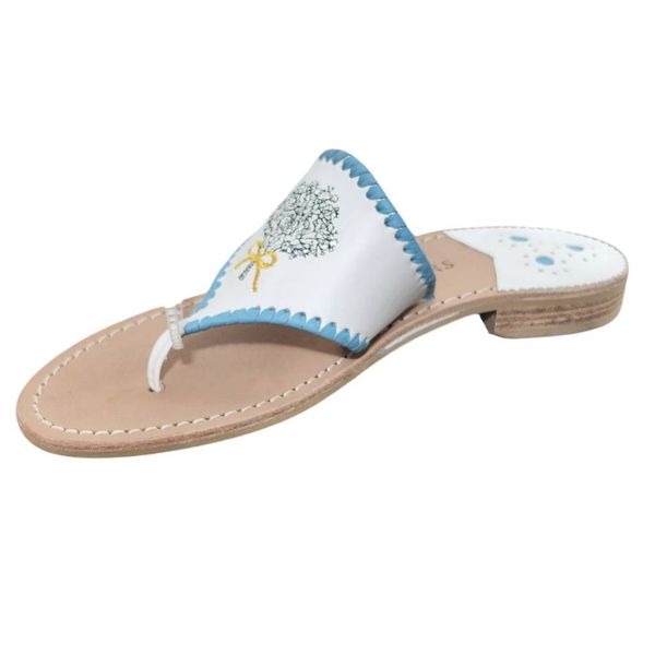 Jack Rogers Baby’s Breath Embroidered Leather Flip Flops Size 6.5 Preppy Sandal