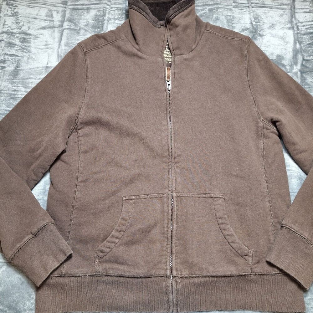 L.L. BEAN Fleece Lined Sweatshirt Jacket Sz L Brown Full-Zip Cotton Outdoor