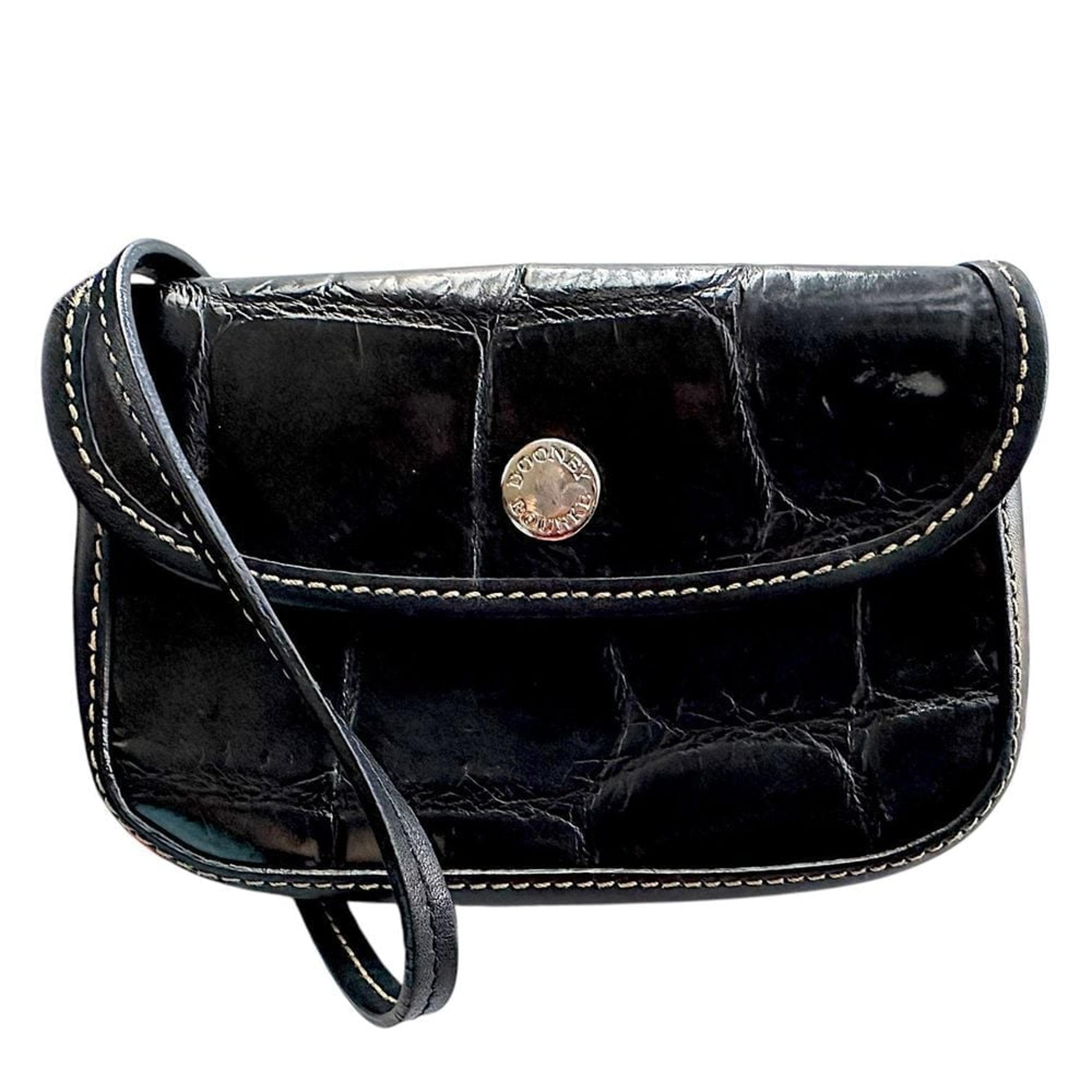 Dooney & Bourke Vtg Nile Collection Black Croc Embossed Leather Wristlet 6x3.5