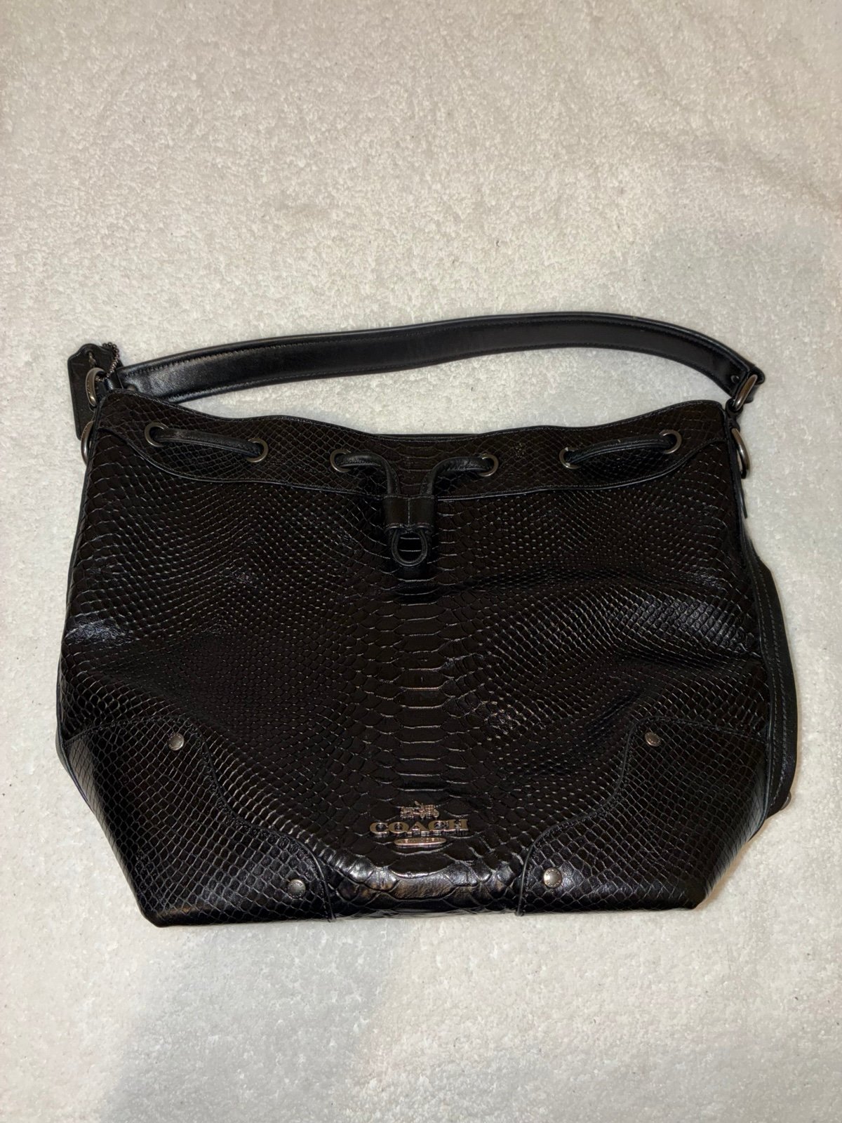 Coach Mickey Women's Snake Embossed Black Leather Shoulder Bag