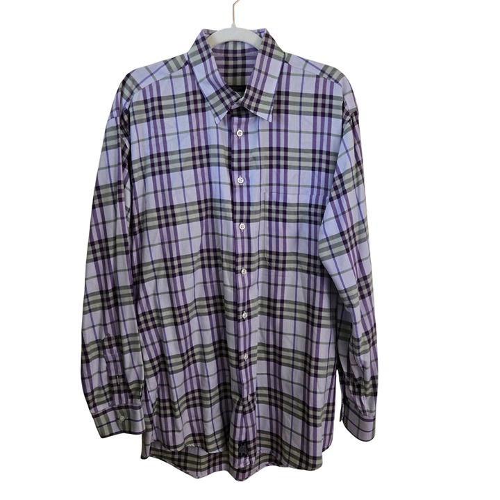 Burberry London Vintage Purple Nova Check Cotton Dress Shirt Size L