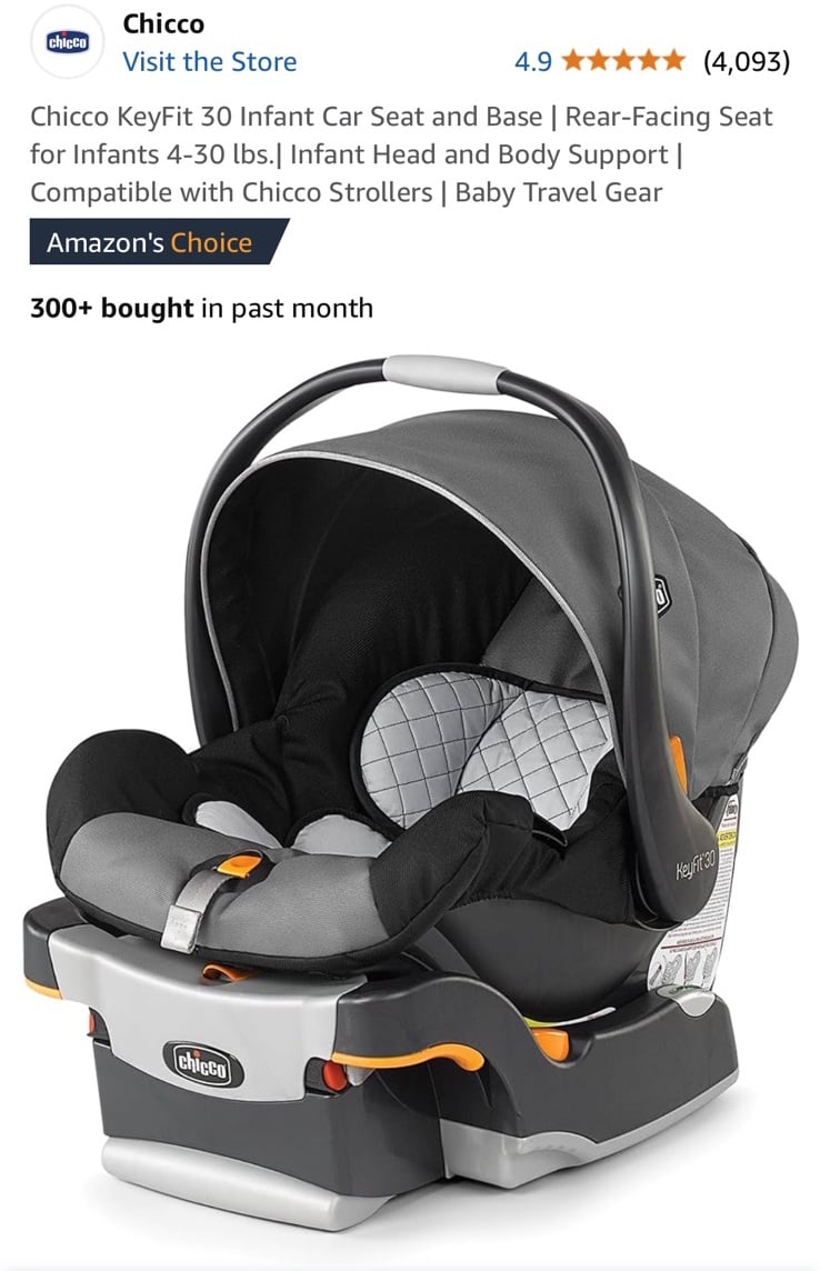 Chicco KeyFit 30 Infant Car Seat and Base | Rear-Facing Seat for Infants 4-30 lb