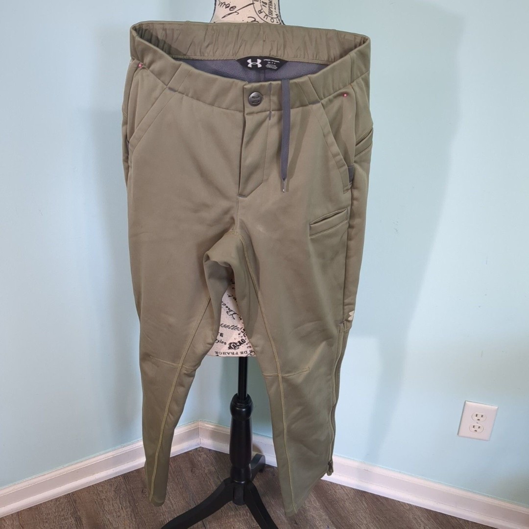 Mens Under Armour Cold Gear Storm Fleece Pants Khaki Small Water Resistant