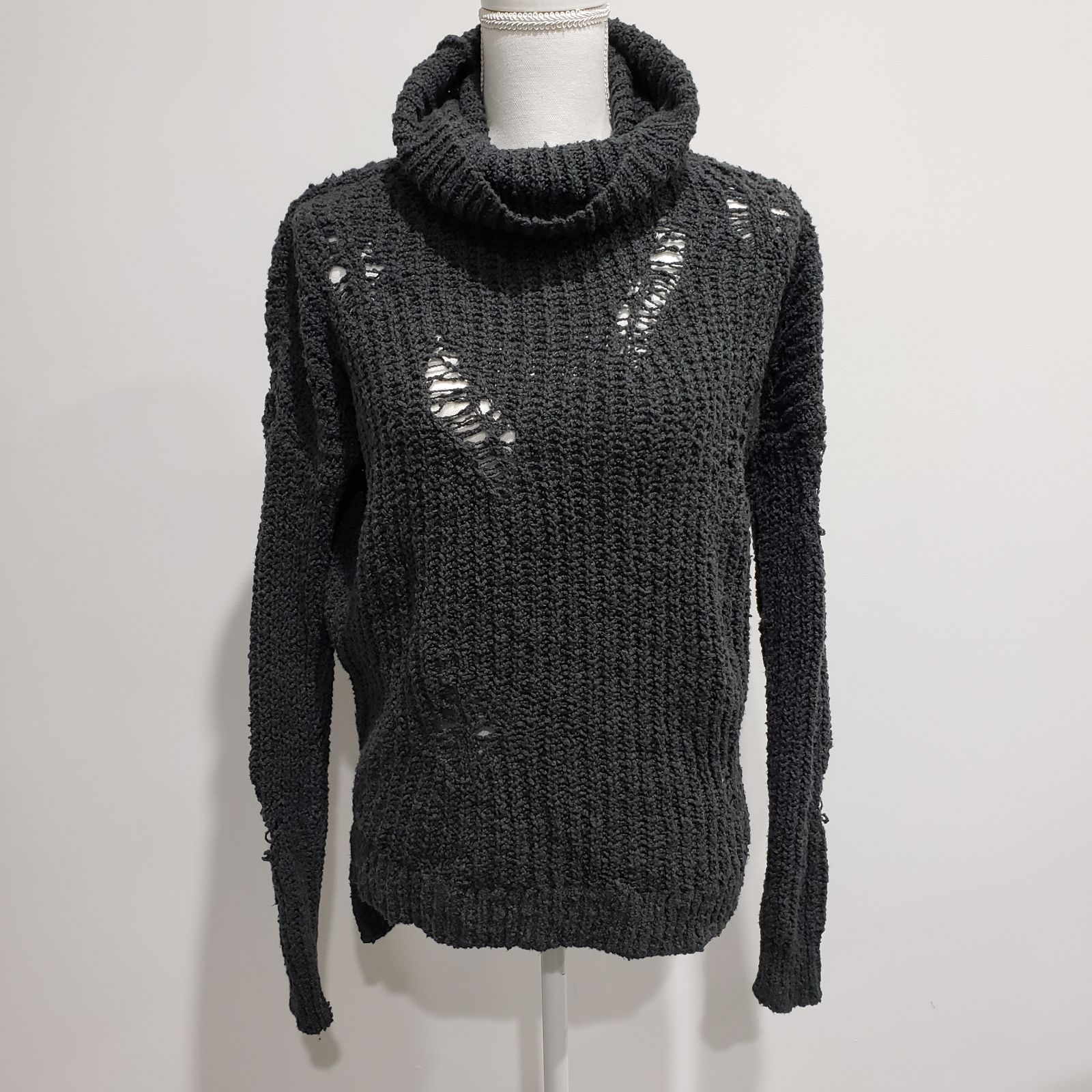 Express Destress Ripped Gray Sweater
