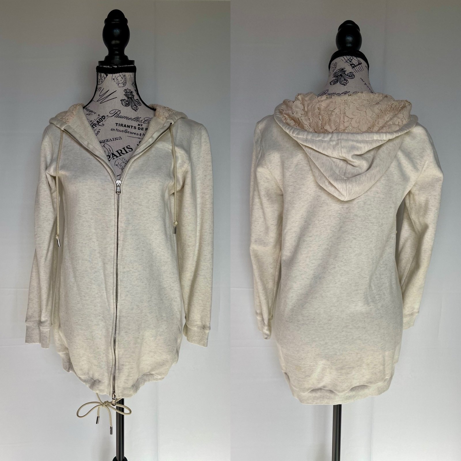 3.1 Phillip Lim cream cotton longline lace hoodie sweater size XS extra small