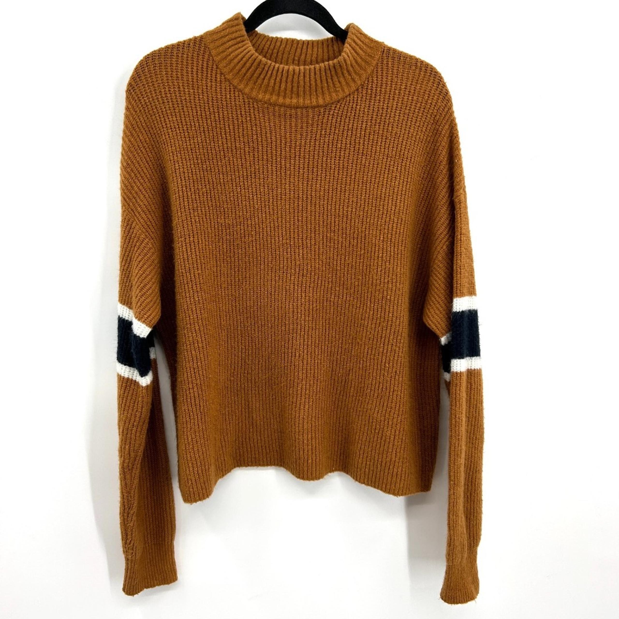 JOHN + JENN Brown White Stripe Knit Crew Neck Pullover Sweater Large