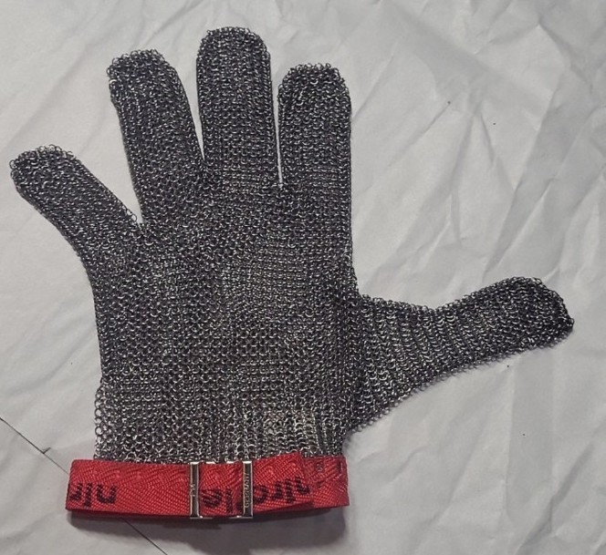 Mens L stahl niroflex red steel glove safety Germany silver mesh adjustable