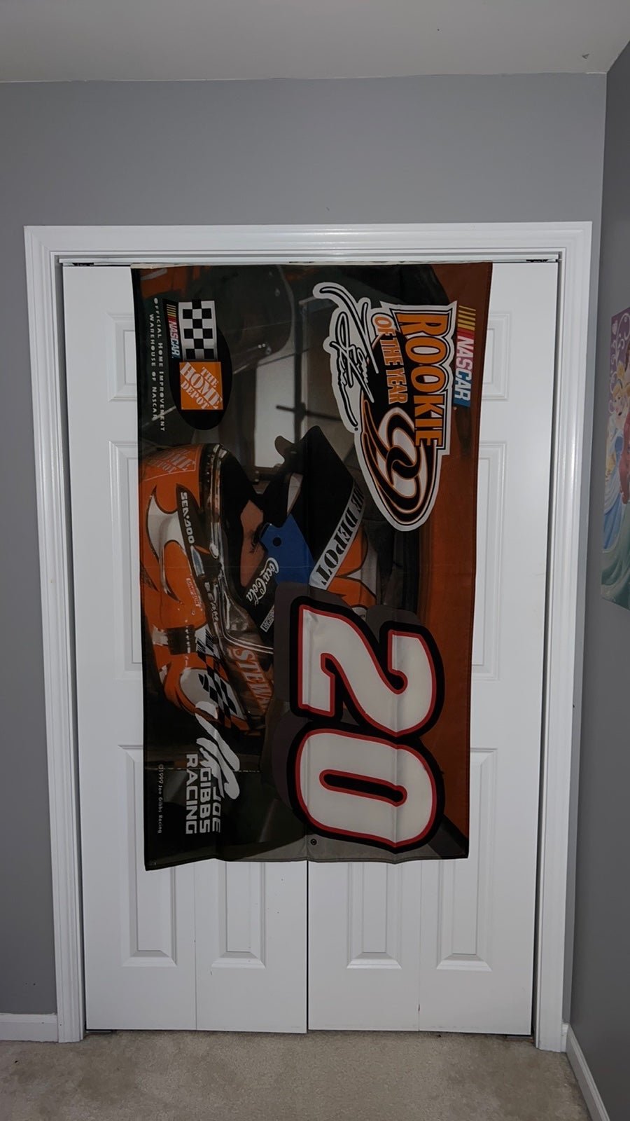 Banner Flag Nascar Joe Gibbs #20 Tony Stewart Home Depot Rookie