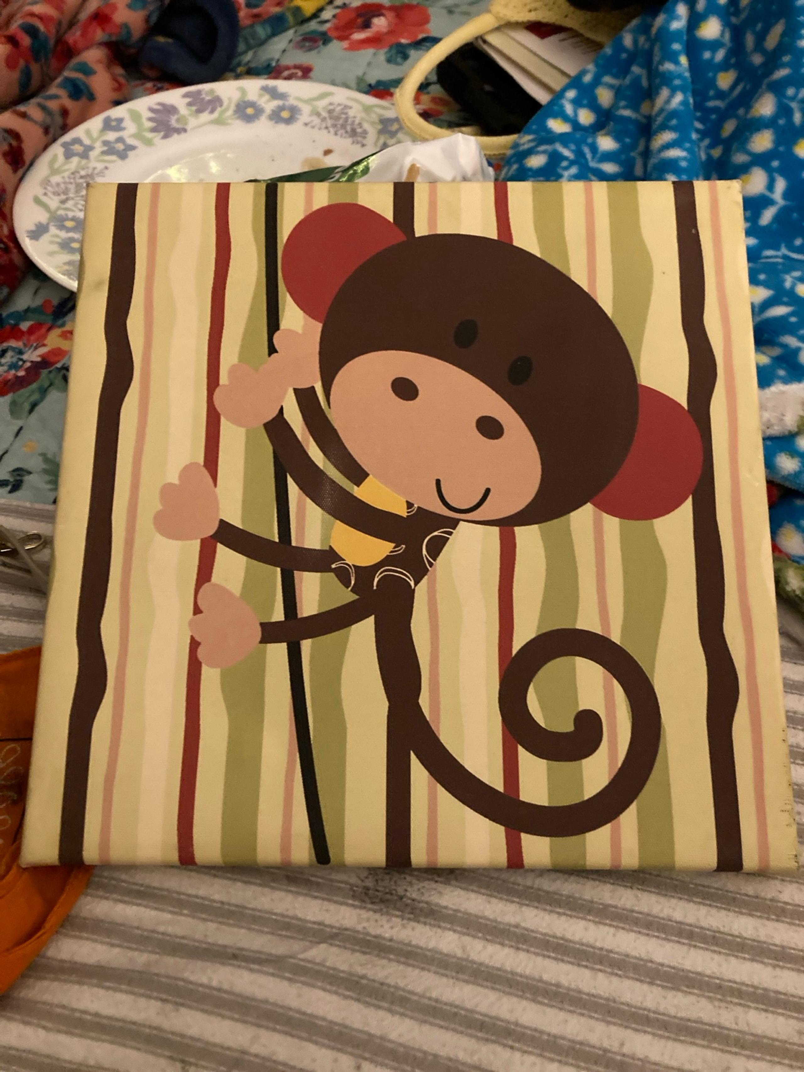 Monkey 10x10 Canvas Wall Art for Kids Room or Nursery