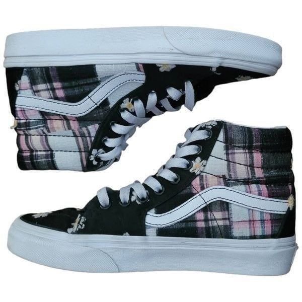VANS SK8-HI Floral Plaid Patchwork Black Pink Hightop Sneaker Shoe SZ W 5 M 3.5