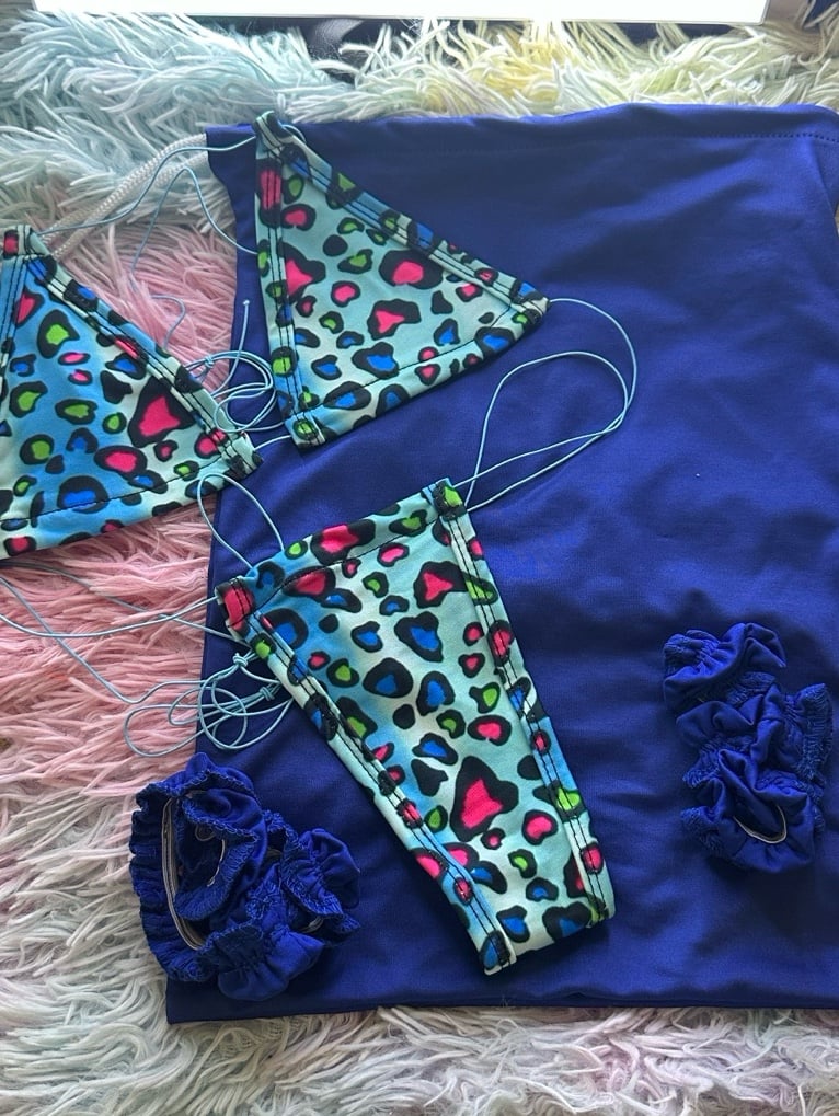 NEW Animal Print Super Sexy Stripper Micro Bikini with Garters and Money Bag OS