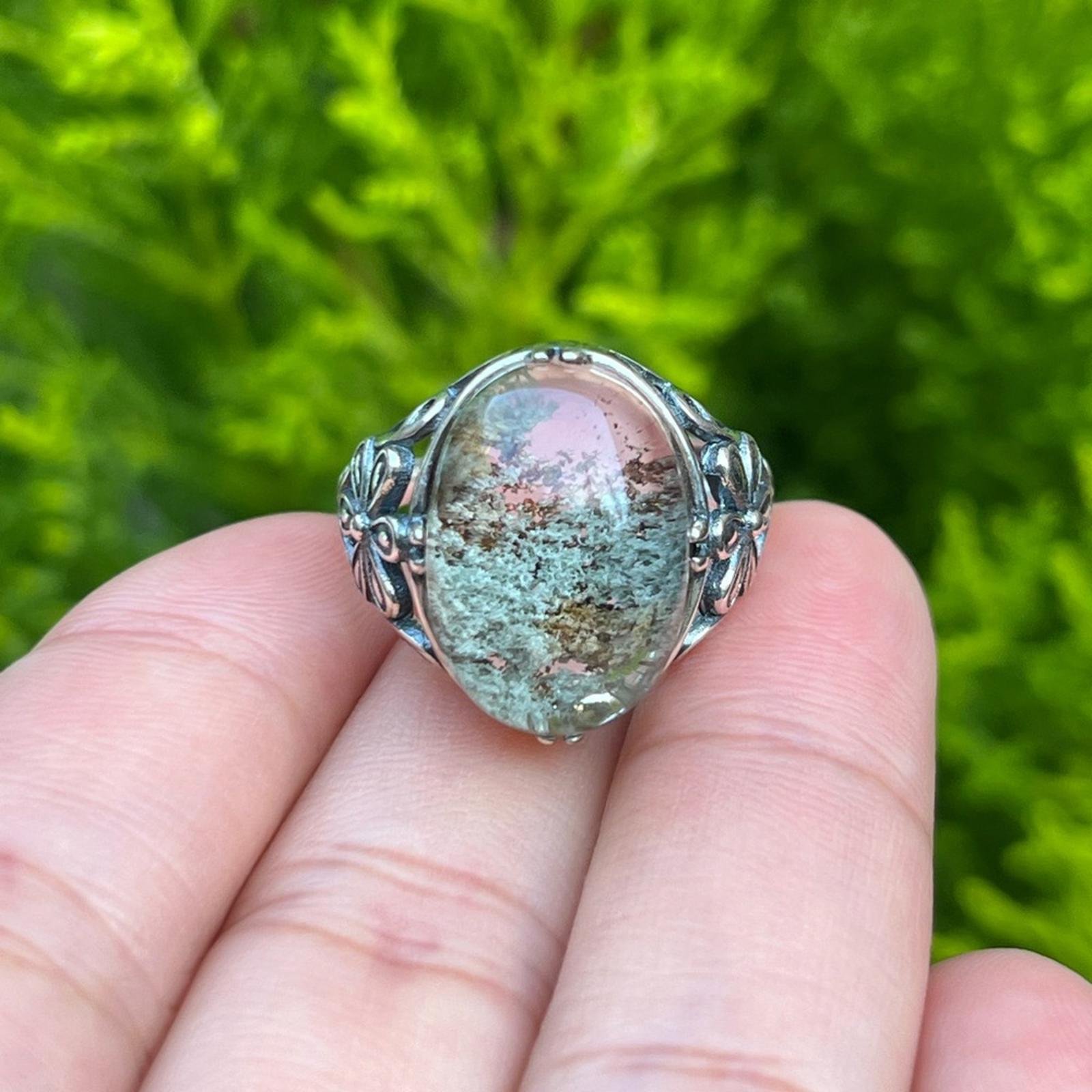Sterling silver chunky garden quartz adjustable ring