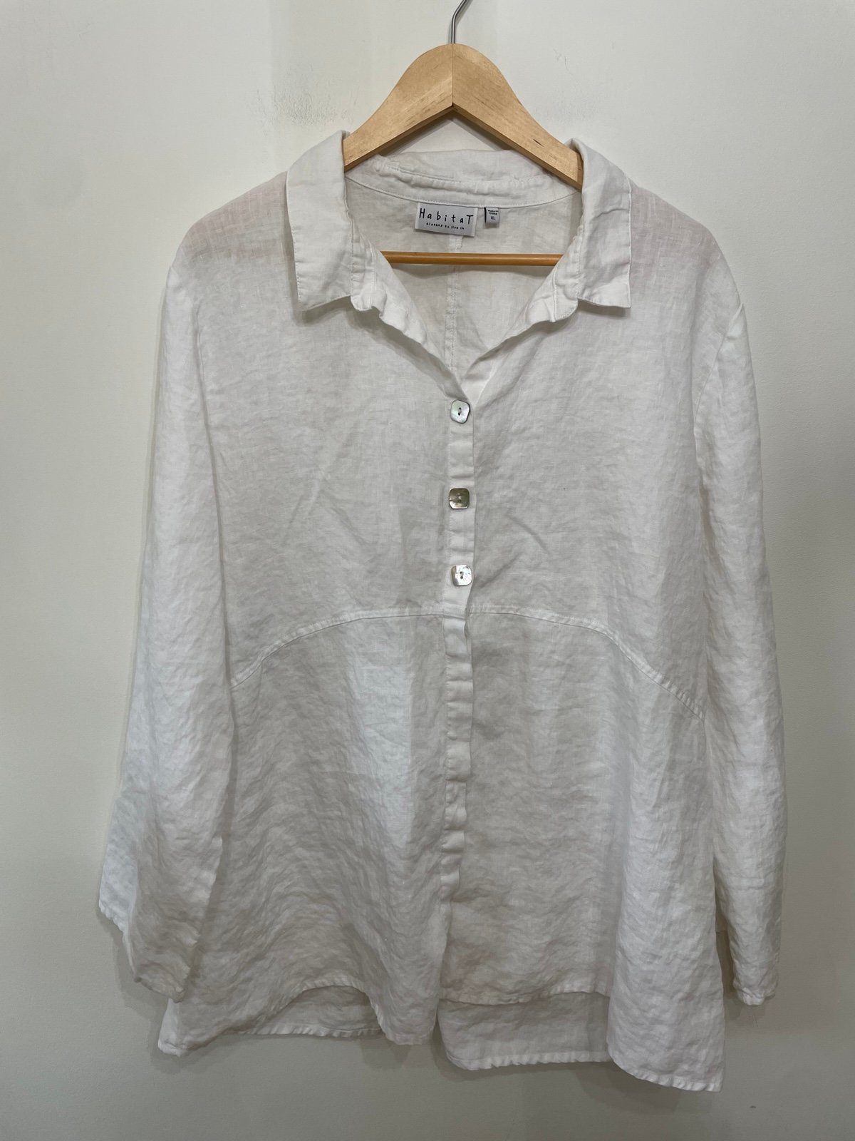 Habitat Linen Shell Button Up Shirt White Lagenlook Oversized Classic Womens XL