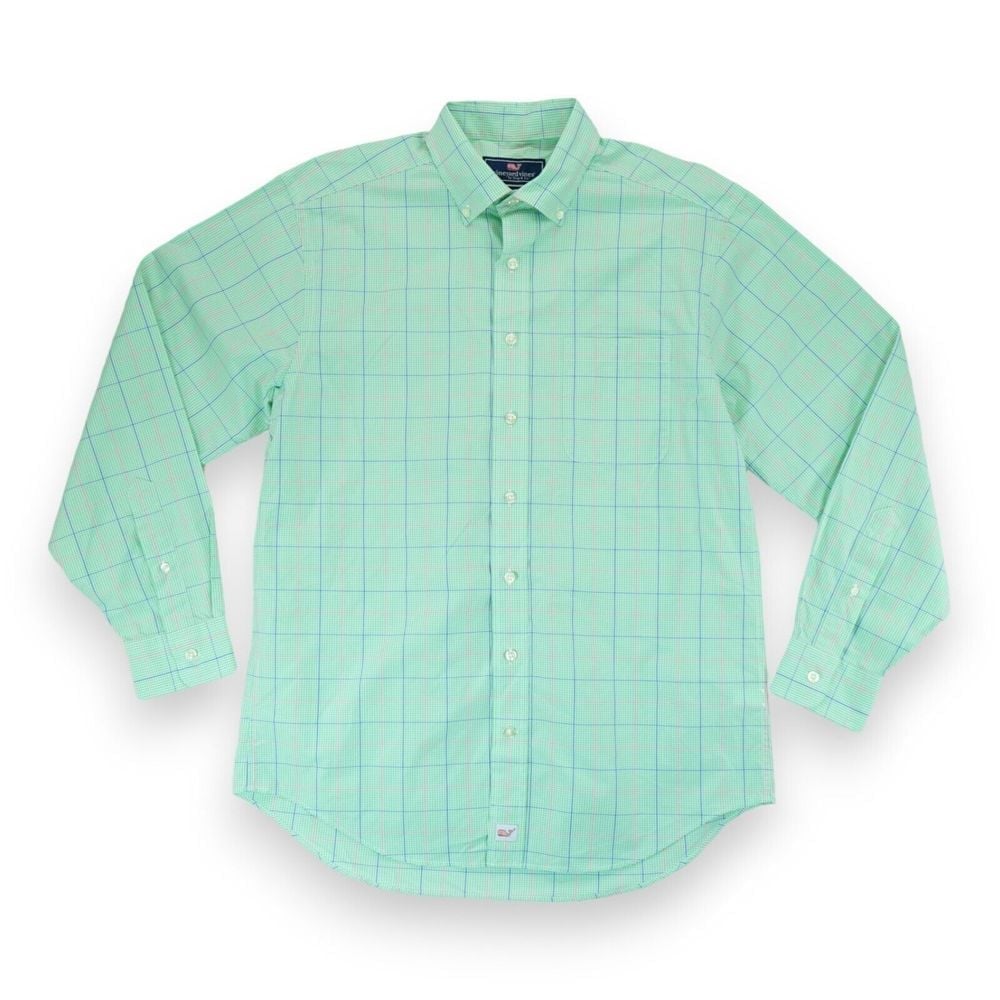 Vineyard Vines Men's Murray Gingham Plaid Button Down Shirt Size M Casual Green