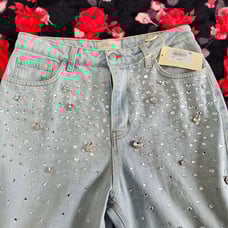Rococo Women's Jeans - Sparkling Denim w/ Embellishments (Size M) - From Greece