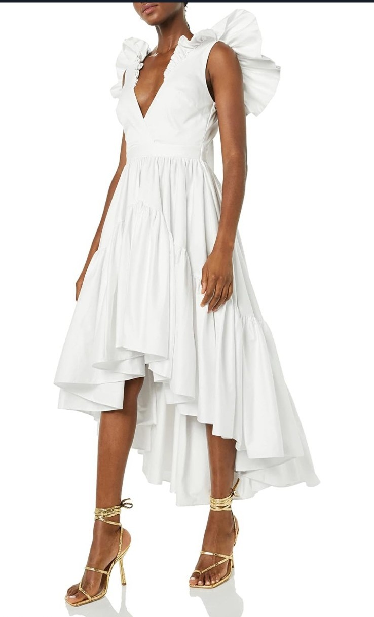 Making The Cut NWT White Ruffle High Low Dress Season 3 Winning Look Tiered Sz M