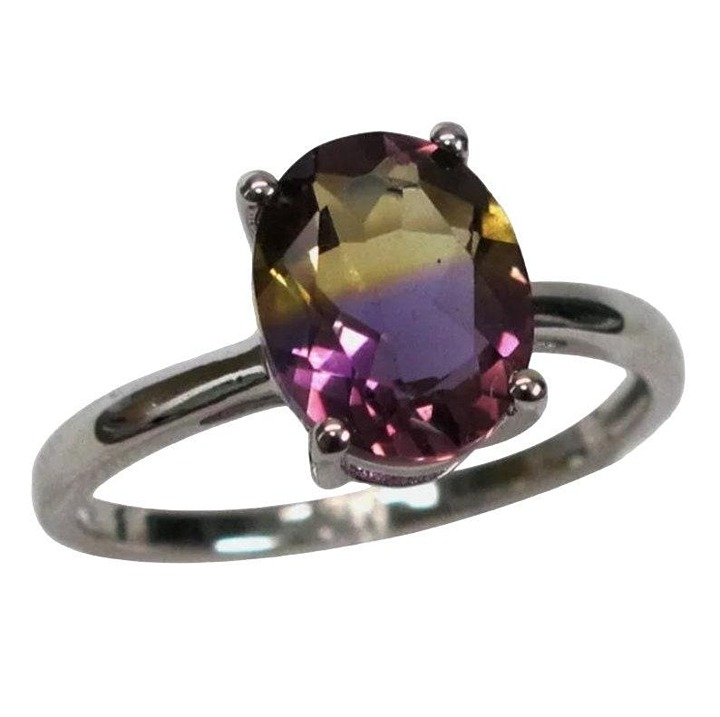 4.40Ct Natural Oval Cut Purple Ametrine Solitaire Ring 14k White Gold