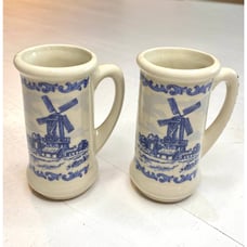 Vintage Set of 2 Delft Windmill Shooter Mugs Holland 3.75 T