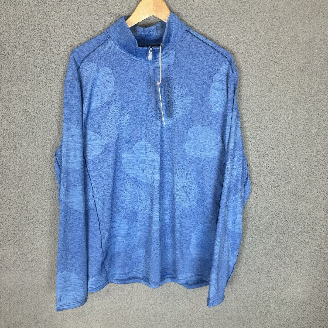 Tommy Bahama Shirt Mens L Blue Island Zone Pullover 1/4 Zip Performance