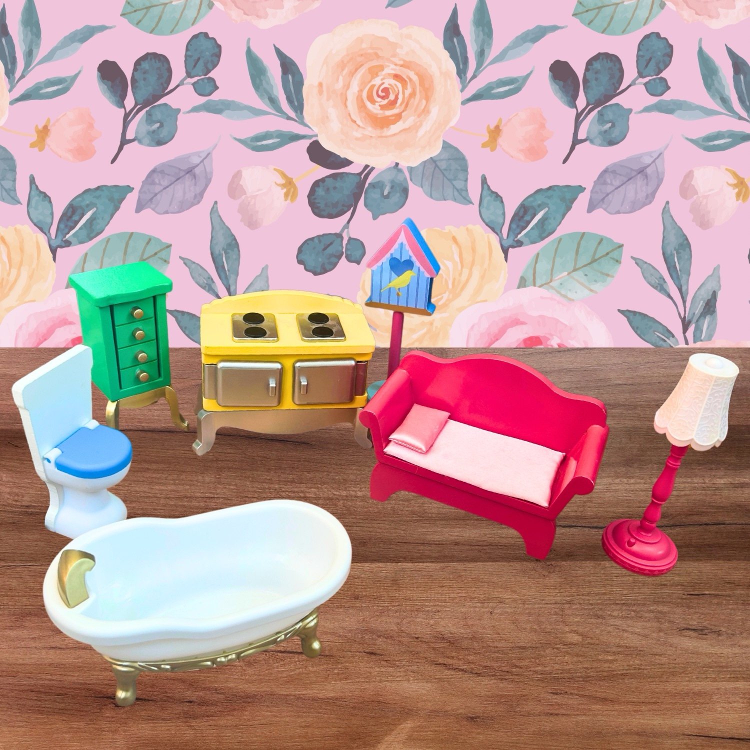 KidKraft Wooden Dollhouse Furniture, Toy Doll Furniture, Kitchen, Living Room
