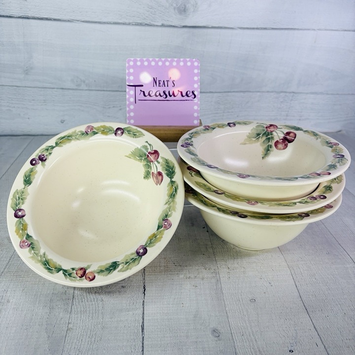 Pfaltzgraff JAMBERRY Cherries Grapes Stoneware Deep Soup Cereal Bowls Set of 4