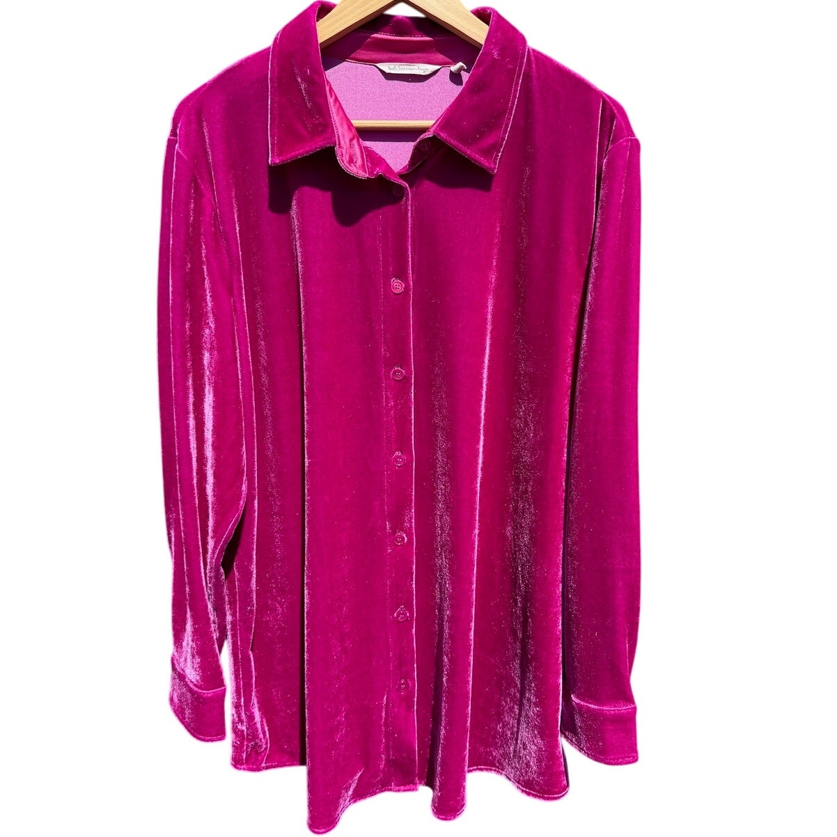Pink Soft Surroundings Velvet tunic button up shirt Size XL