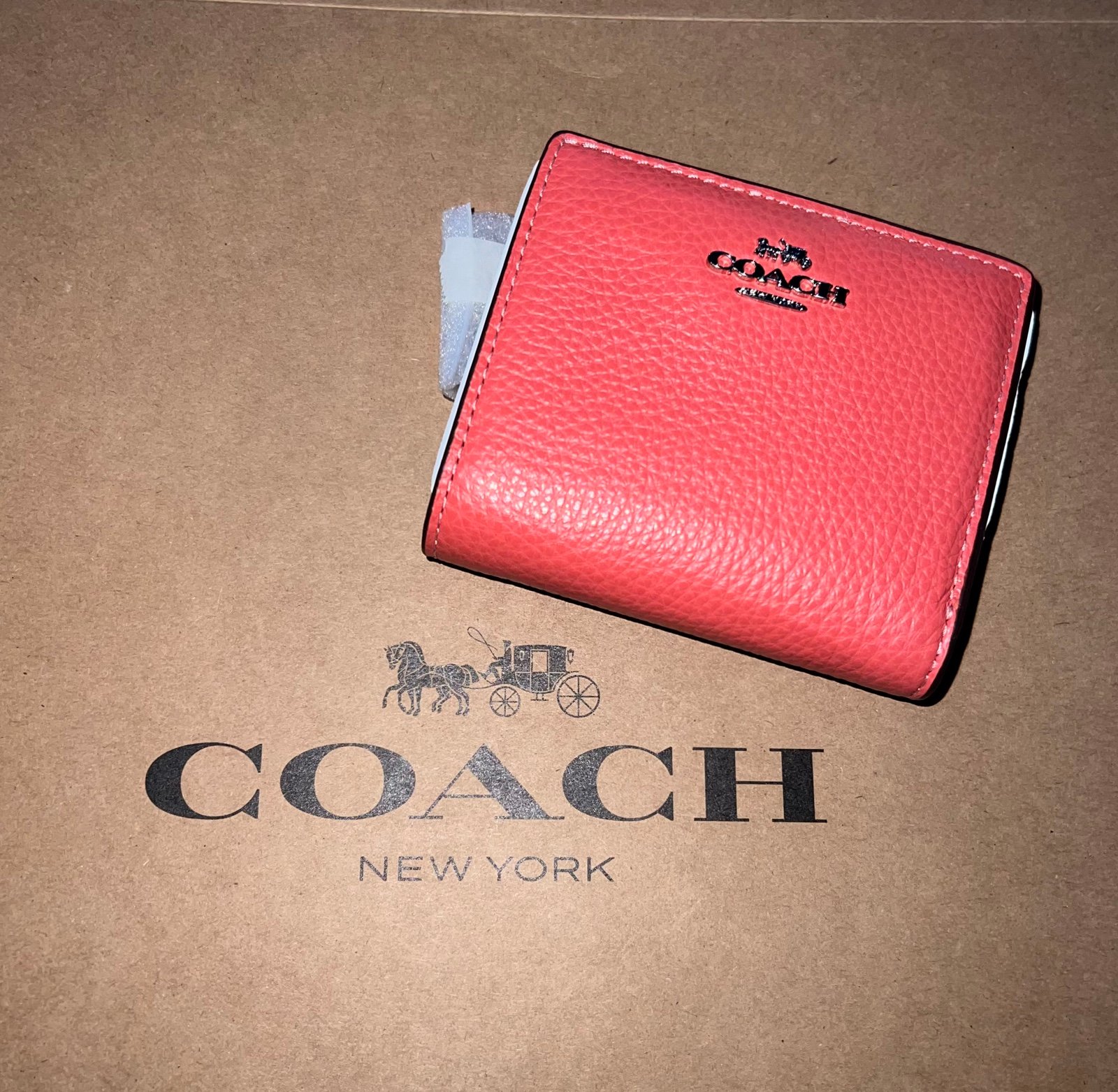 COACH Snap Wallet C2862 Pebbled Leather Tangerine w Silver Hardware AUTHNTC New!
