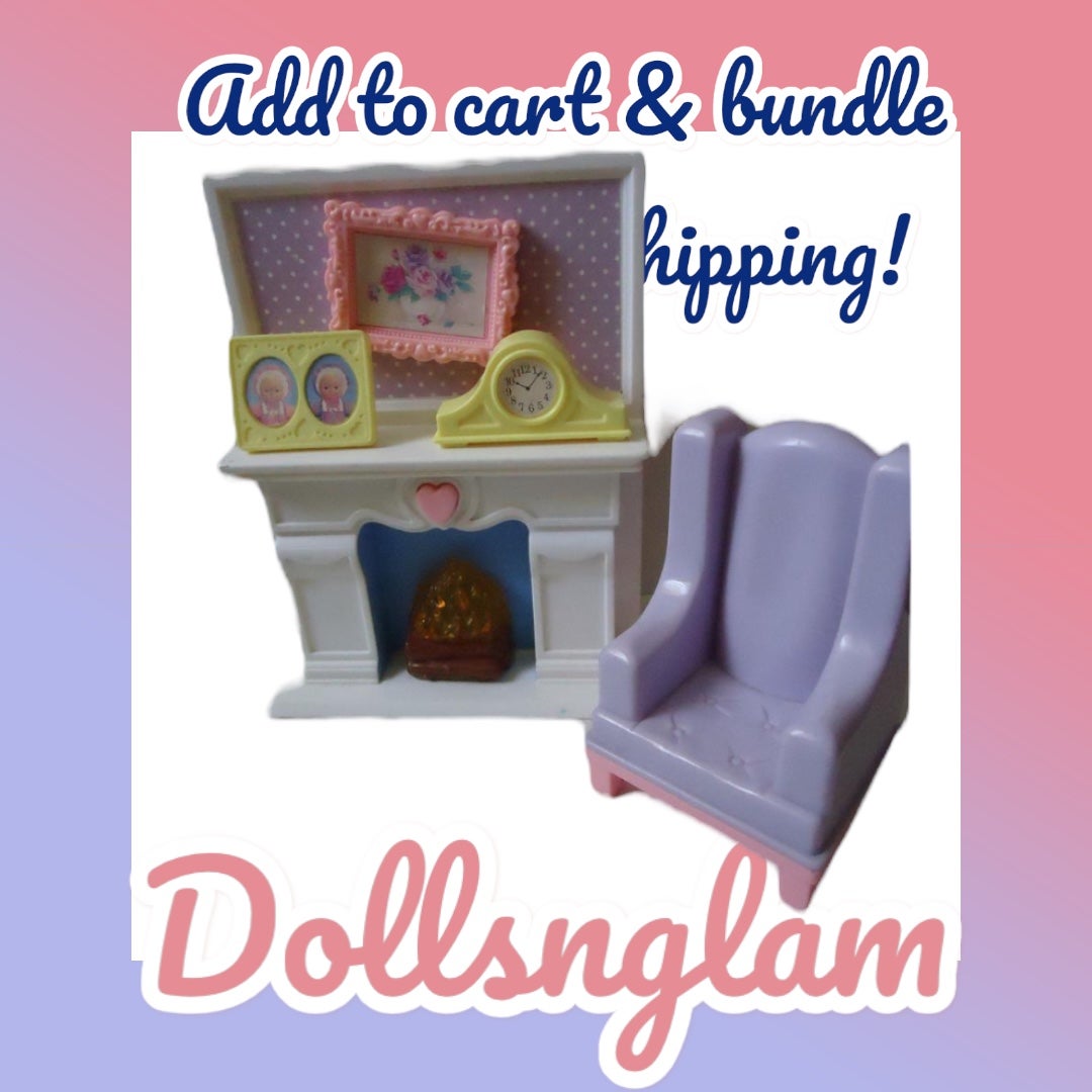DOLLHOUSE PLAYSKOOL FIREPLACE, CHAIR, CLOCK, PICTURE (LOT