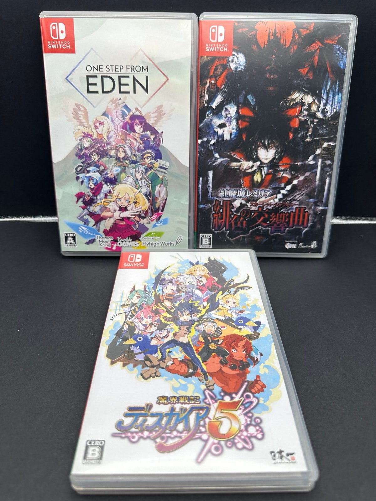 3 Nintendo Switch Japan Import Game Lot: Disgaea 5, One Step from Eden, Scarlet