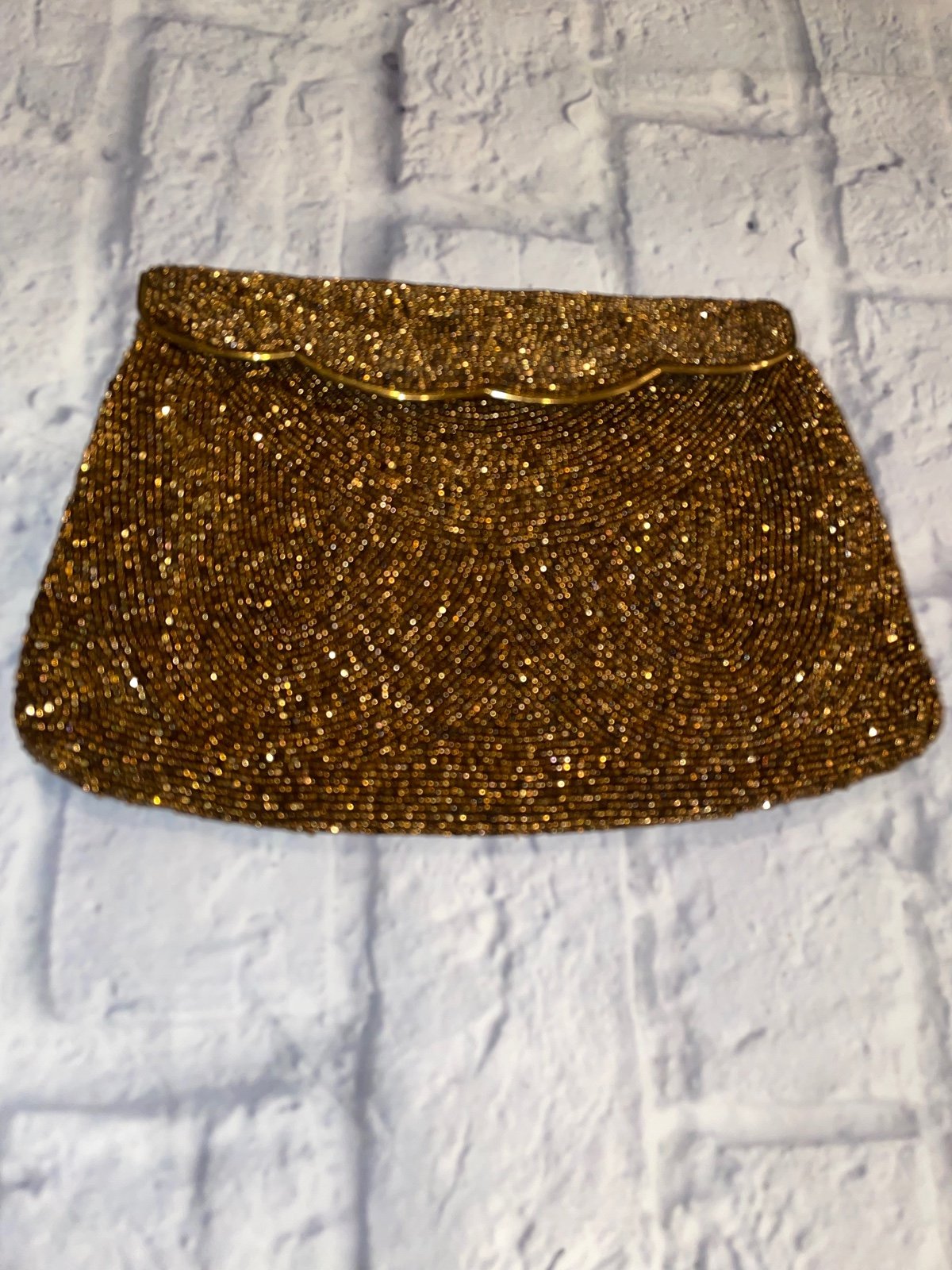 Vintage Copper Bronze Beaded Evening Bag Clutch Purse
