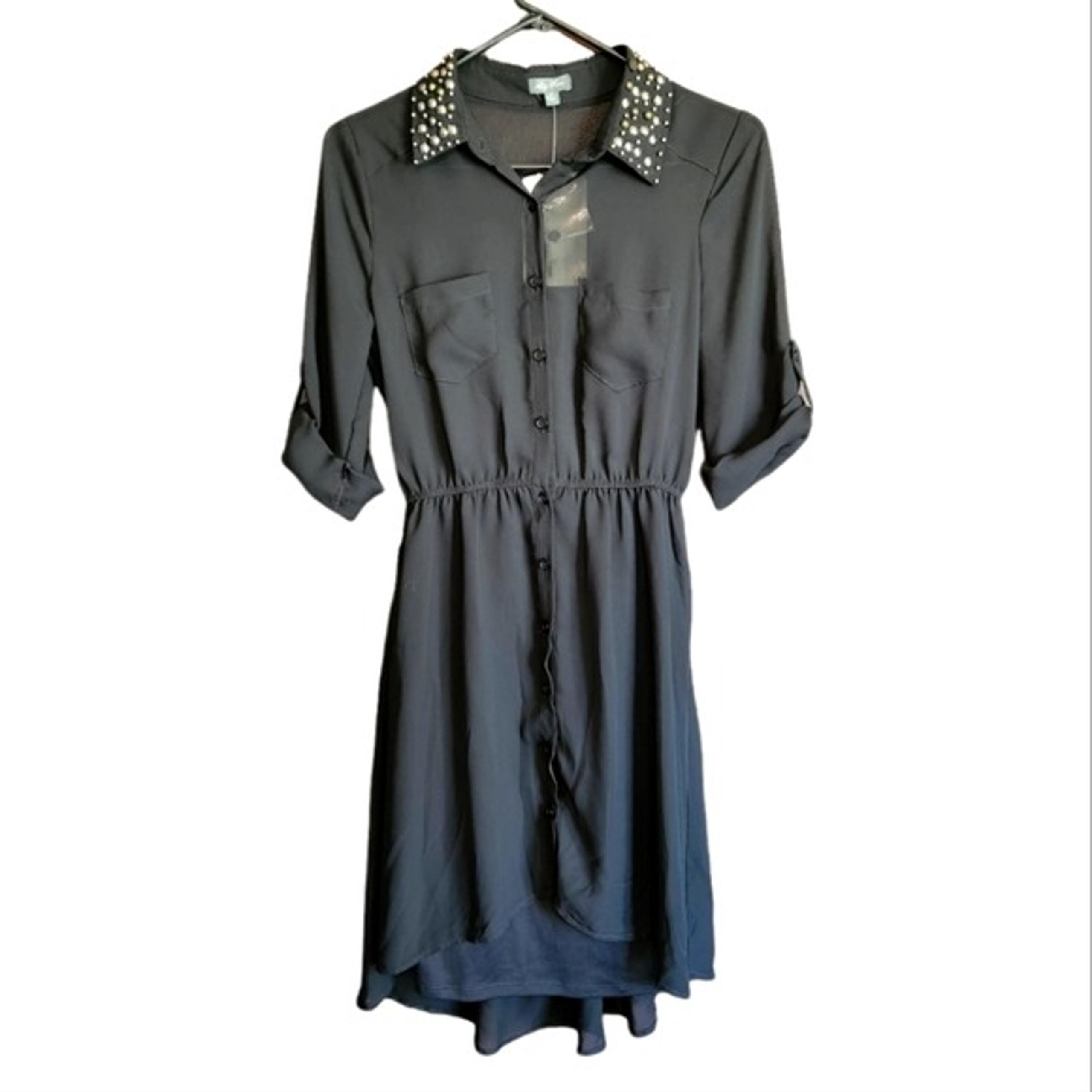 Lily Rose Sheer Black High-Low Dress w/ Beaded Collar XS - NWT