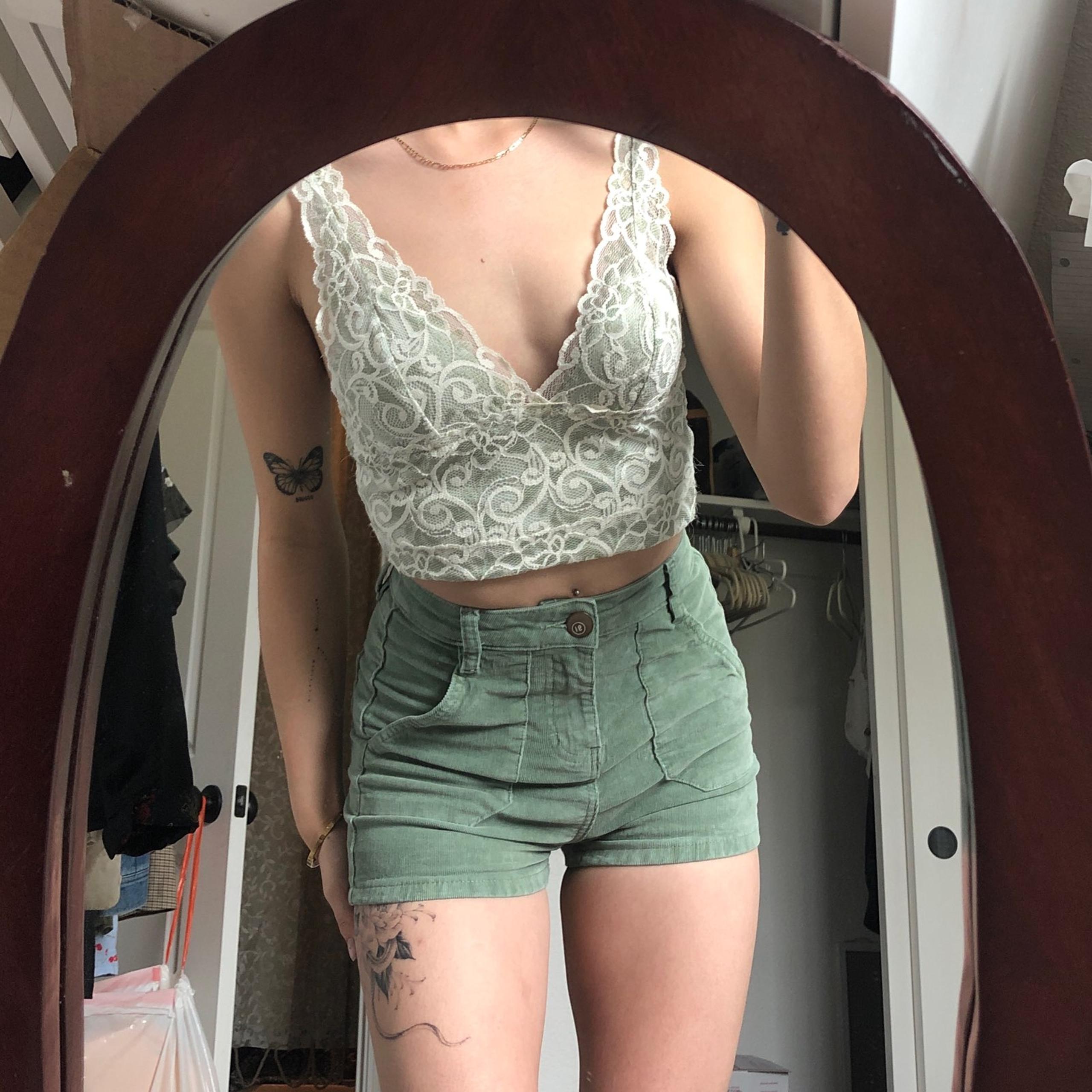 cropped sage green lace lingerie