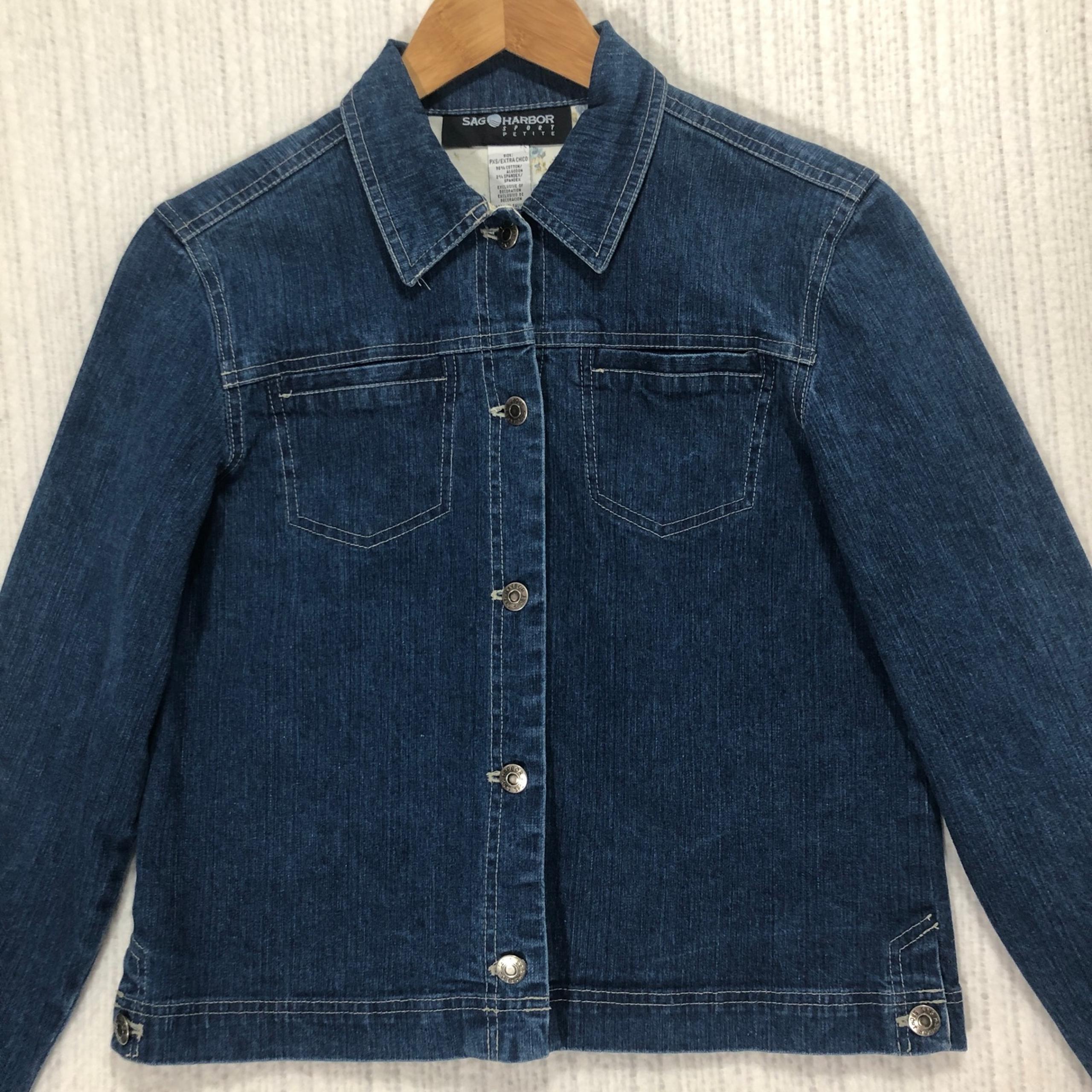 Sag Harbor Denim Jacket Embroidered Flowers Petite Jean Jacket XS